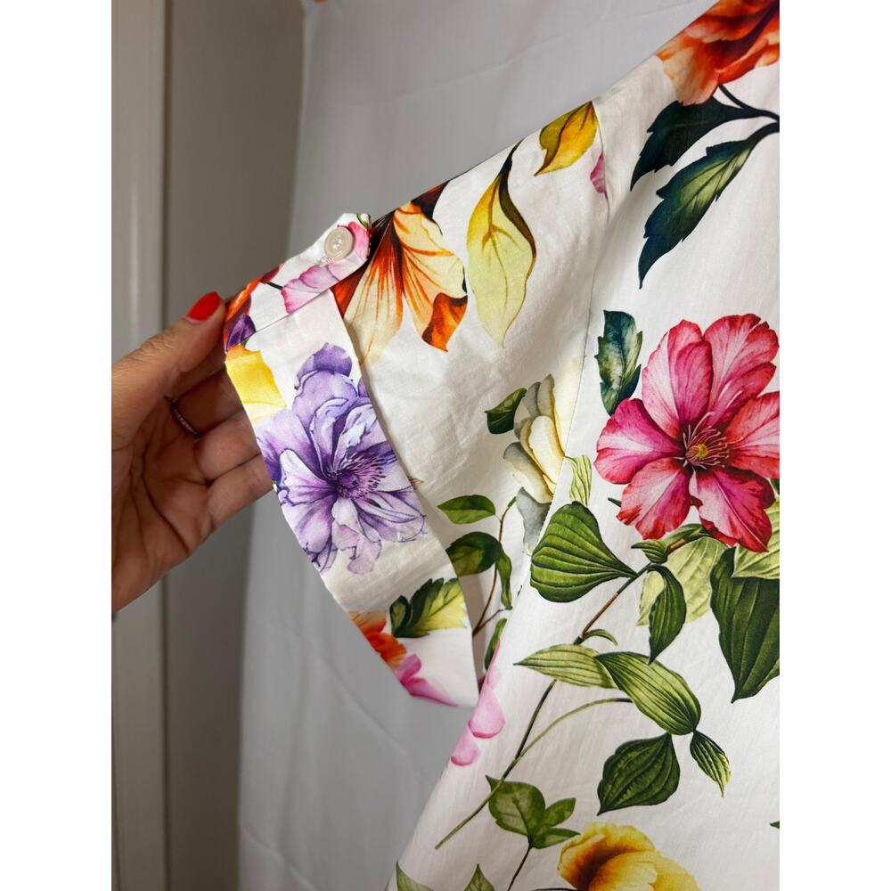NWT Zara floral-print cropped boxy oversized short sleeves white shirt sz. XS - Picture 8 of 9